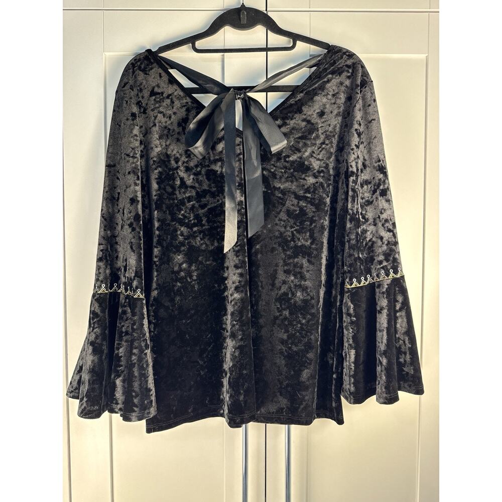 ADIVA Womens Crushed Velvet Boho Top XL Black - Picture 4 of 6